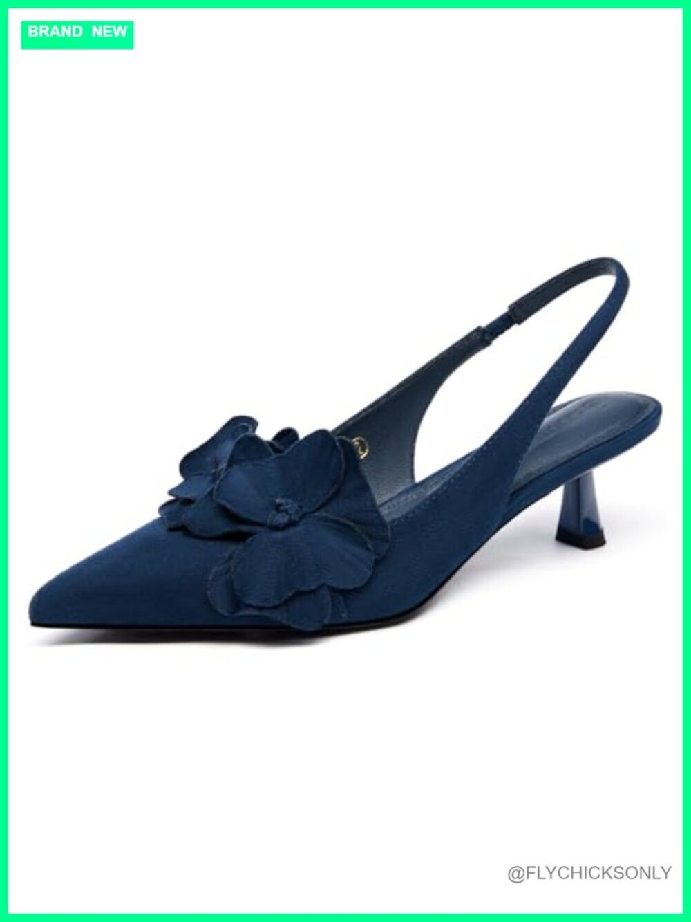 Coutgo Womens Slingback Kitten Heels Flower Closed Pointed Toe Pumps Dress